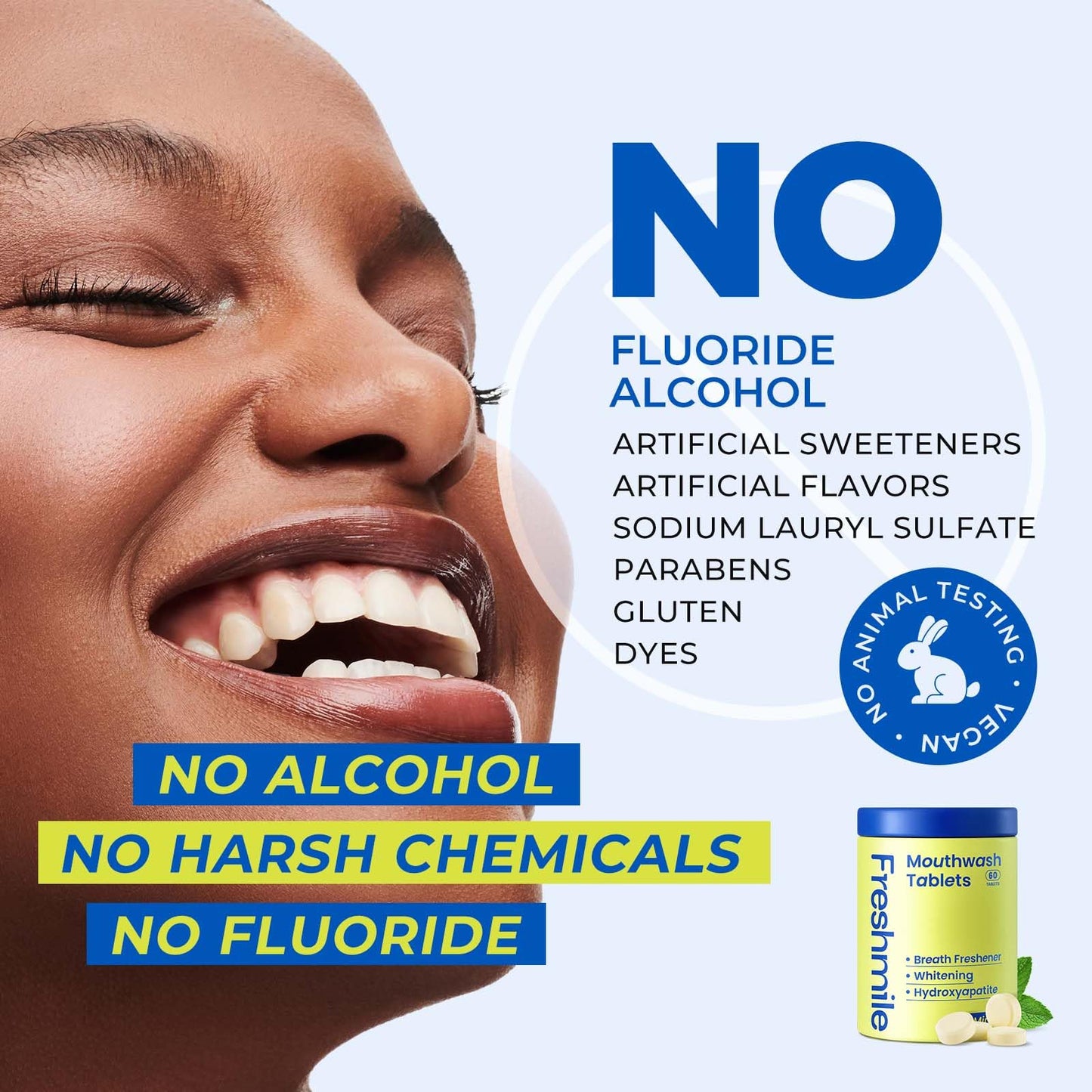 Freshmile Travel Mouthwash Tablets for Smokers – Fluoride & Alcohol-Free, Mint