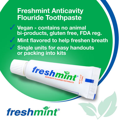 Freshmint 0.6 oz Anticavity Toothpaste - 144 Tubes (Travel Size), Vegan