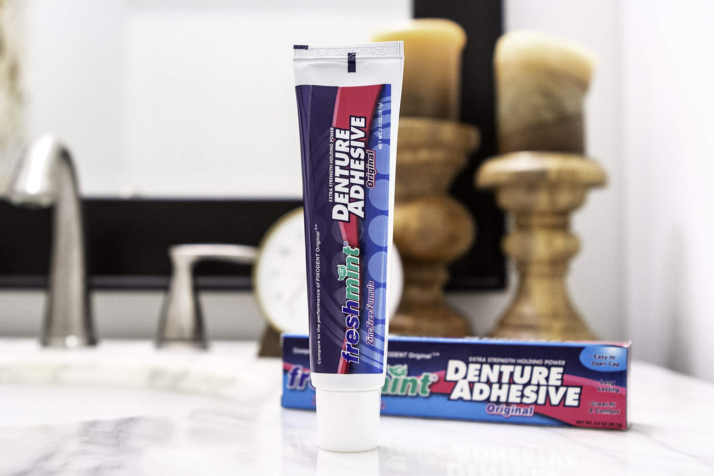 Freshmint 6 Tubes Denture Adhesive 2 oz - Zinc-Free with Beeswax