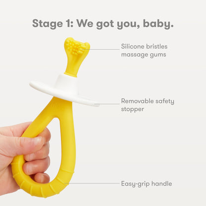 Frida Baby Grow-with-Me Training Toothbrush Set – 6-18 Months | BPA-Free | Yellow
