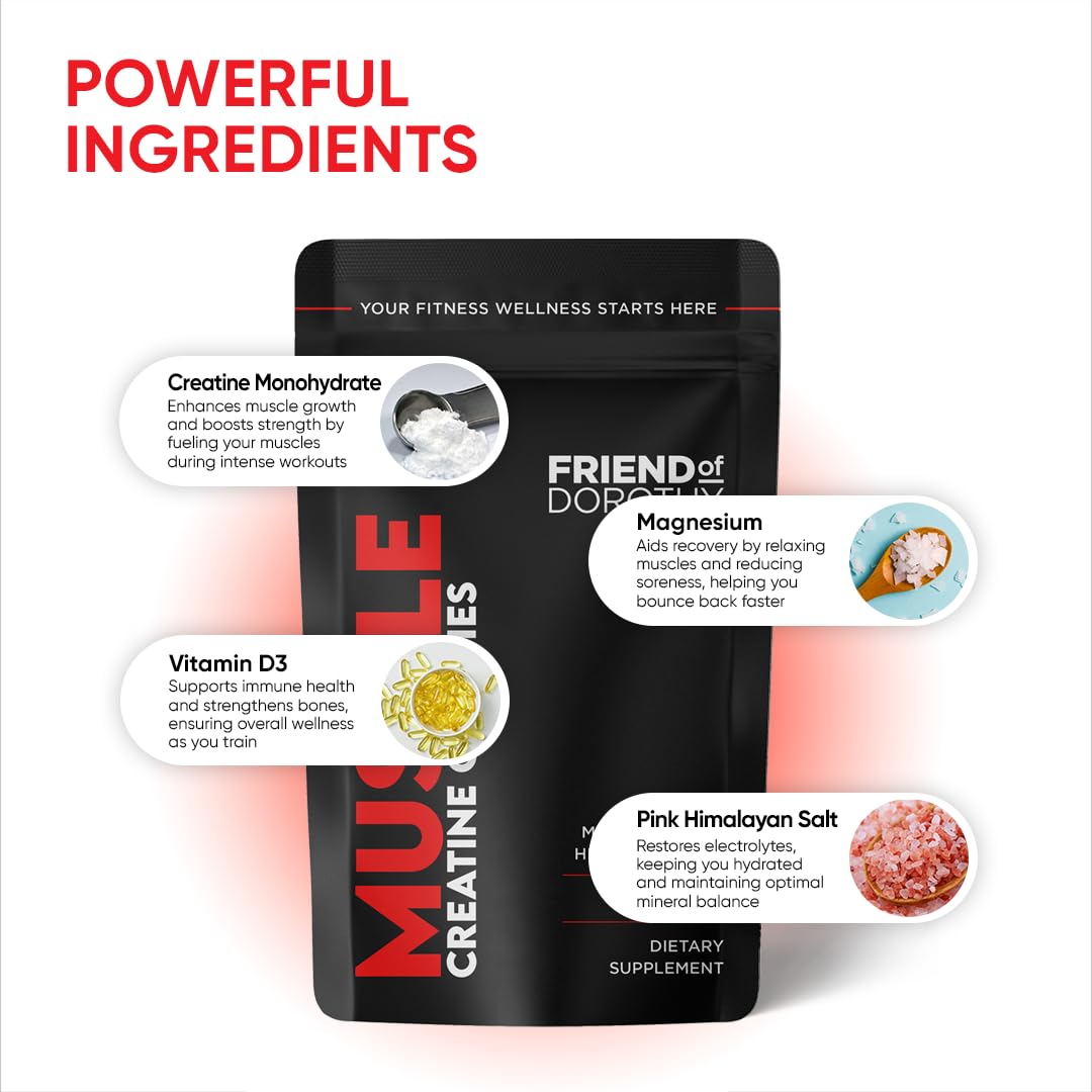 Friend of Dorothy Creatine Gummies – Sugar Free Chewable Creatine Monohydrate with Electrolytes (60 Gummies)