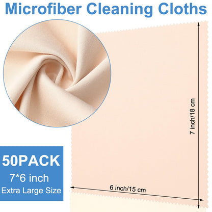Frienda 50 Pcs Microfiber Cleaning Cloths for Glasses – 7x6 in Lens & Screen Cleaning (Light Color) Bulk Pack