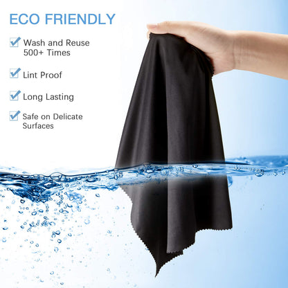 Frienda 12-Pack Large Microfiber Cleaning Cloths – 12x12 inch for Glasses, Screens & Electronics (Black, White, Gray, Royal Blue)