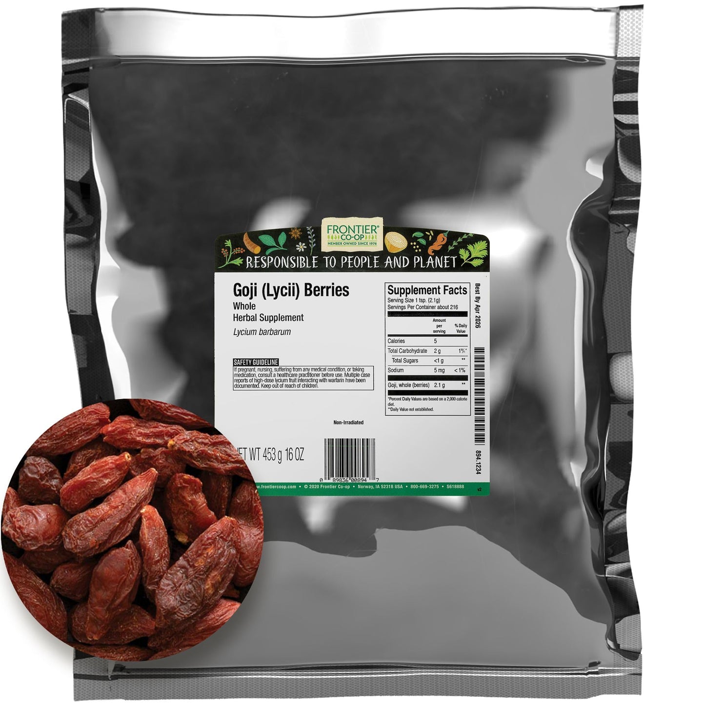 Frontier Bulk Goji Berries Whole (Gou Qi Zi, Lycii), 16 Ounce