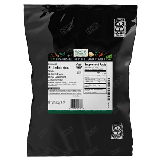 Frontier Co-op Organic Dried Elderberries, European Whole — Non-GMO, Kosher, 16 oz (Pack of 2) BritishVita | Premium UK Vitamins & Wellness Supplements