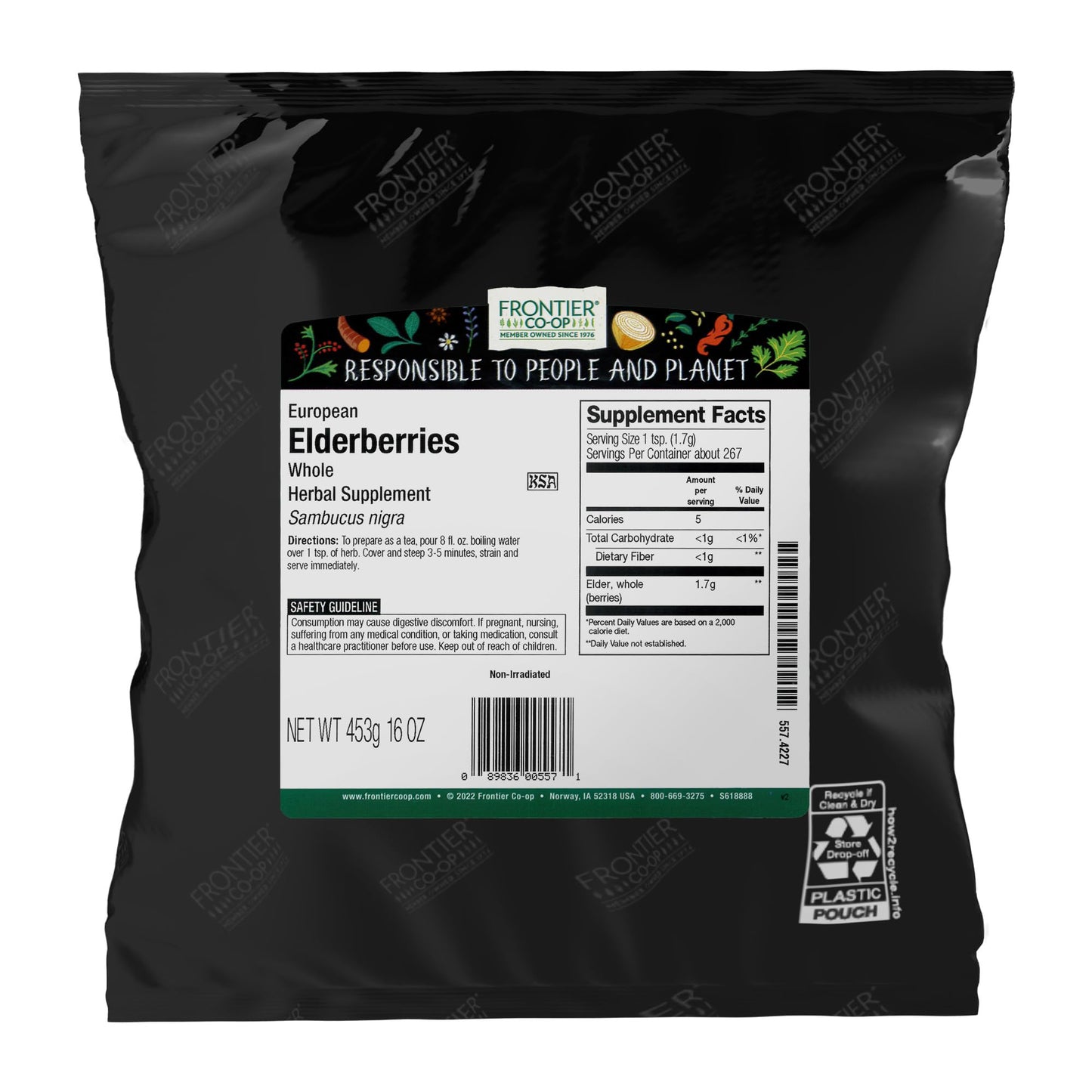 Frontier Co-op Dried Elderberries — European Whole, Non-GMO, Kosher, 16 oz (Pack of 2)