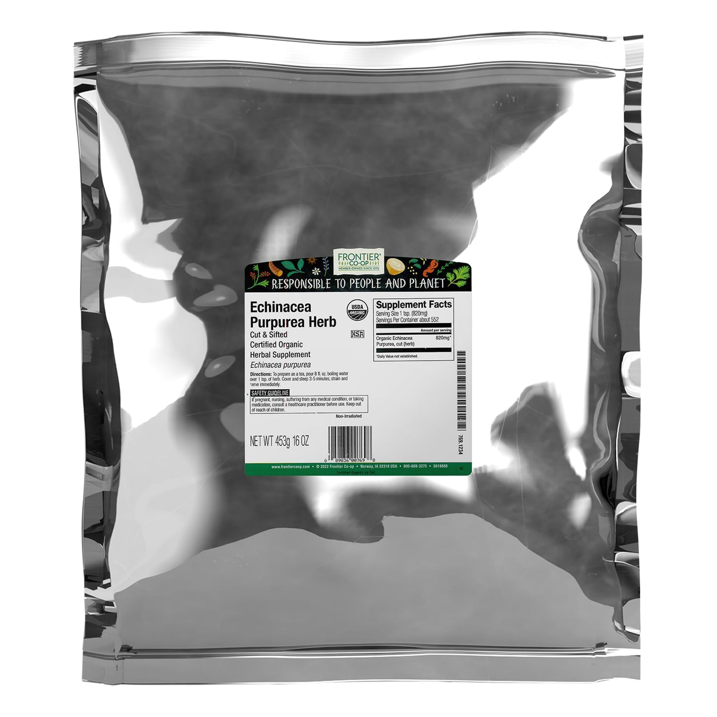 Frontier Co-op Echinacea Purpurea Root - Cut & Sifted, Certified Organic, Kosher | 1 lb Bulk Bag