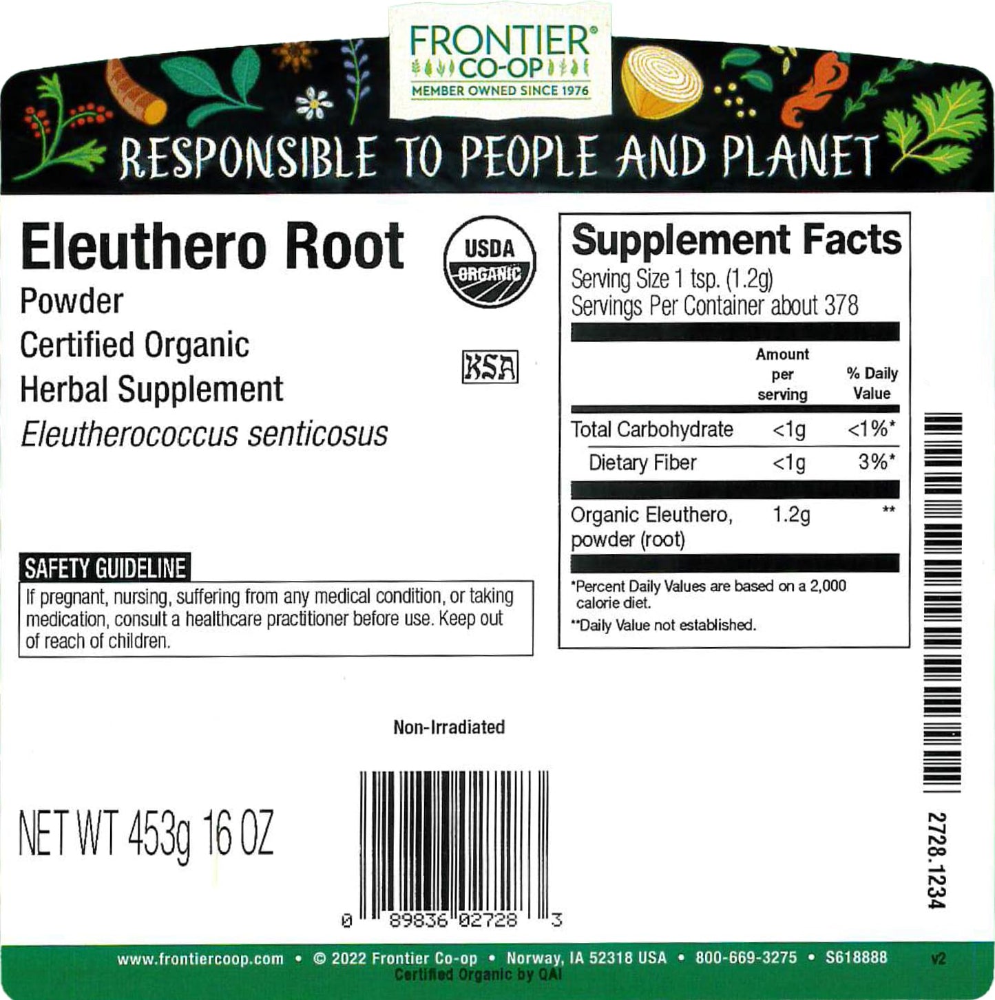 Frontier Co-op Eleuthero Root Powder - Organic Kosher 1 lb Bulk Bag | Eleutherococcus senticosus