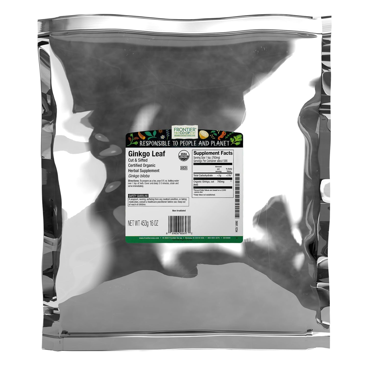 Frontier Co-op Organic Ginkgo Leaf 1lb Bulk, Cut & Sifted - Kosher