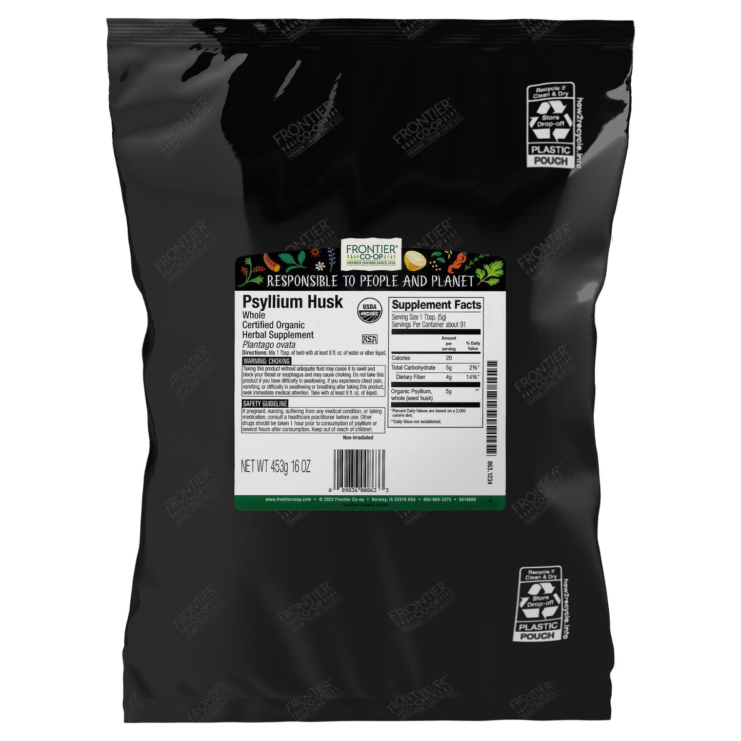 Frontier Co-op Organic Psyllium Husk 1lb – Whole Husk, Organic & Kosher