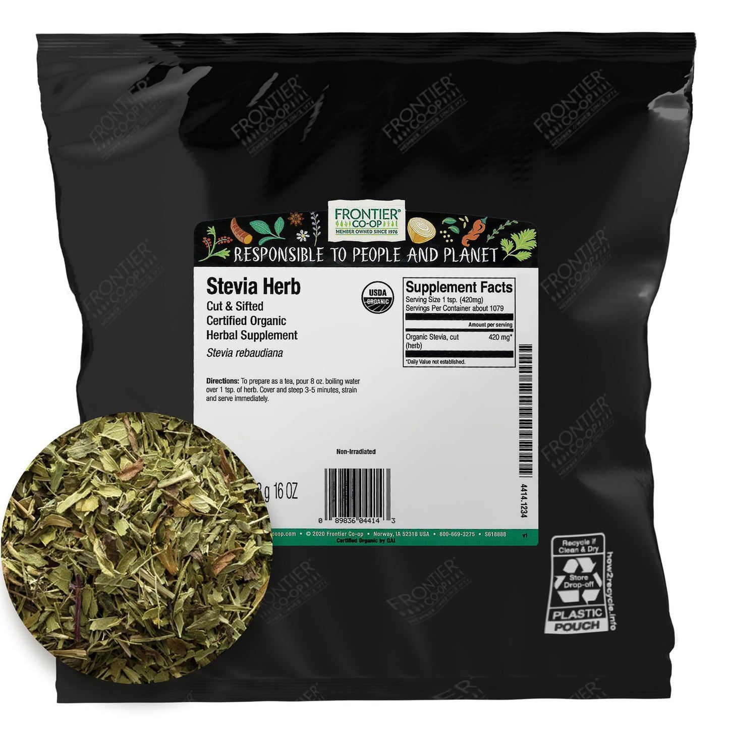 Frontier Co-op Stevia Herb – Cut & Sifted Green, Certified Organic | 1 lb Bulk