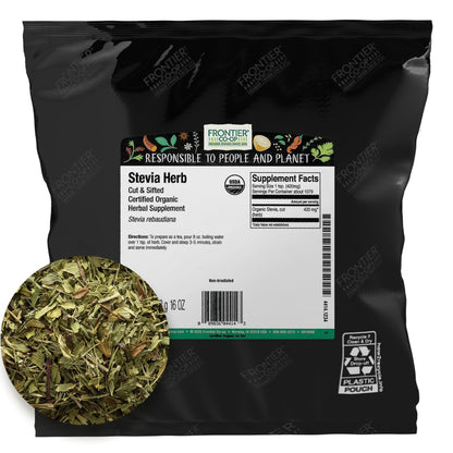 Frontier Co-op Stevia Herb – Cut & Sifted Green, Certified Organic | 1 lb Bulk