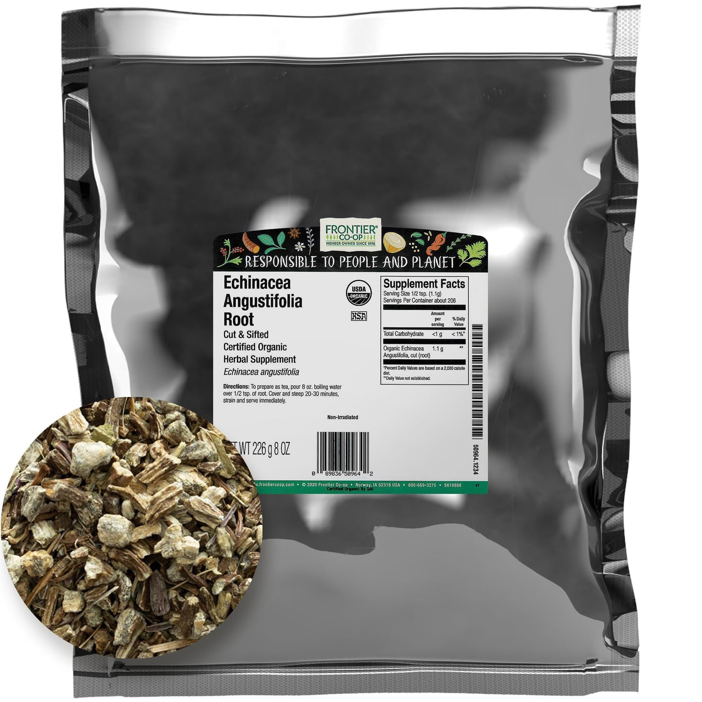 Frontier Co-op Dried Echinacea Angustifolia Root, 8 oz – Certified Organic, Kosher
