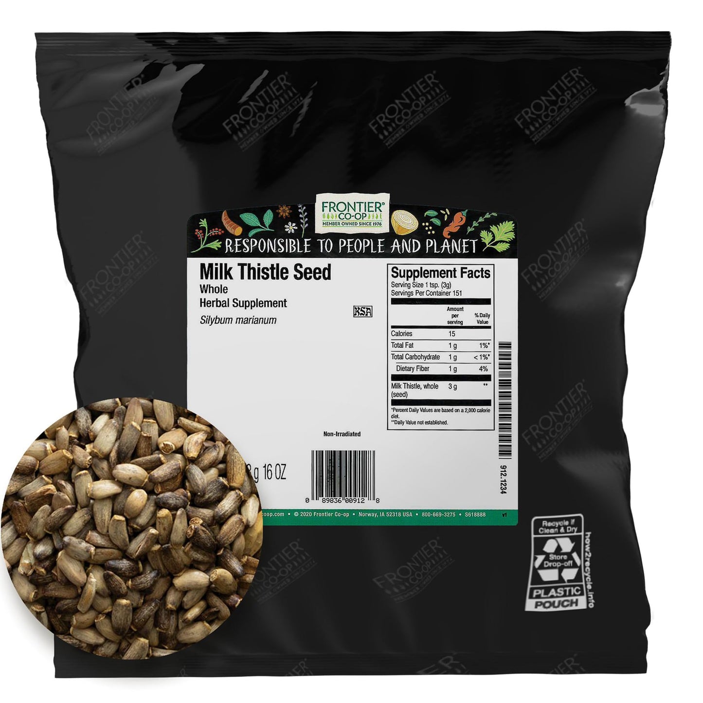 Frontier Milk Thistle Seed Whole - Bulk Silybum marianum | Liver Health & Culinary Use