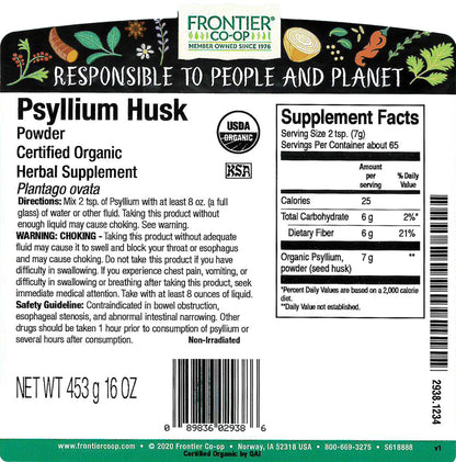 Frontier Co-op Organic Psyllium Husk Powder 1lb | Gluten-Free, Kosher Certified