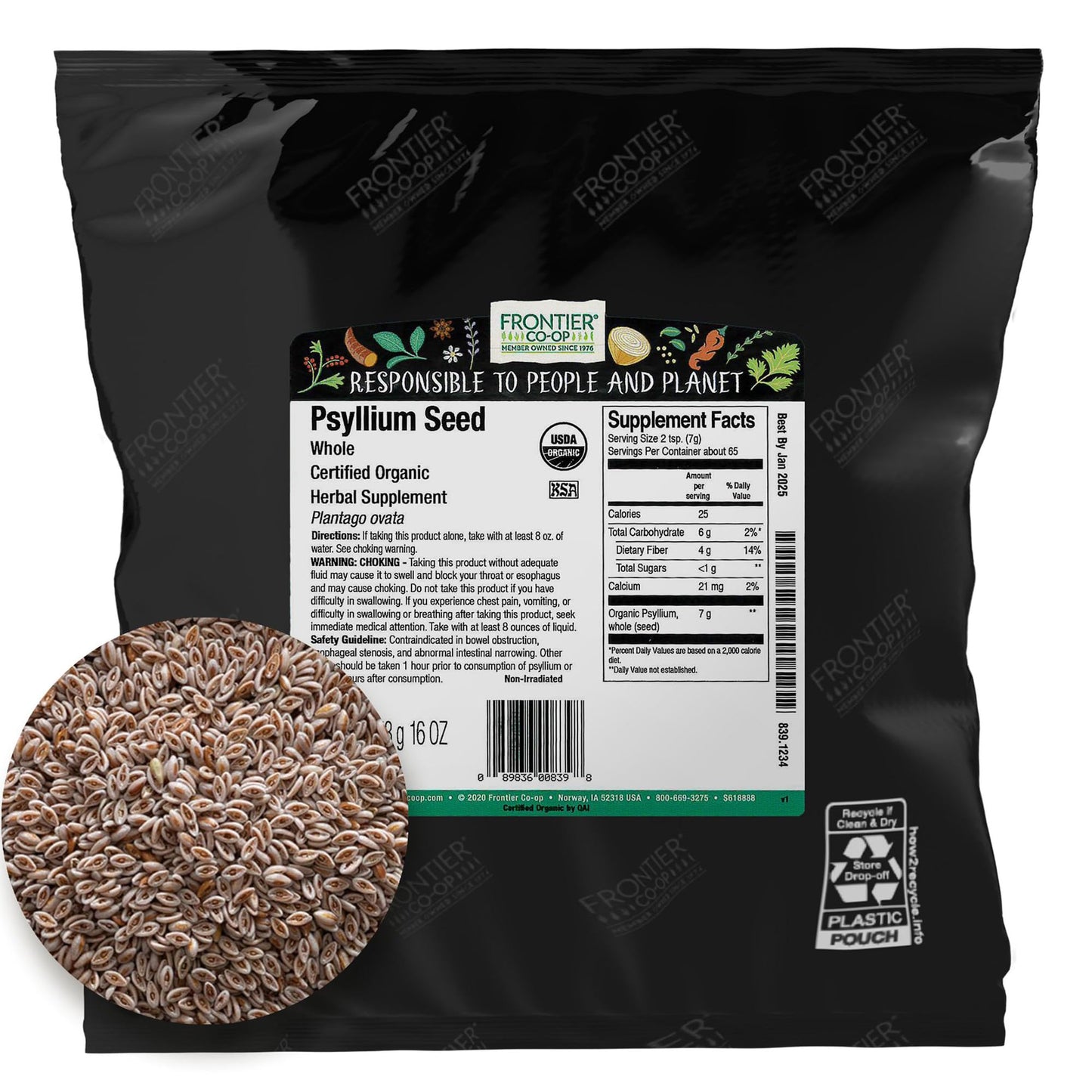 Frontier Co-op Organic Whole Psyllium Seed 1lb