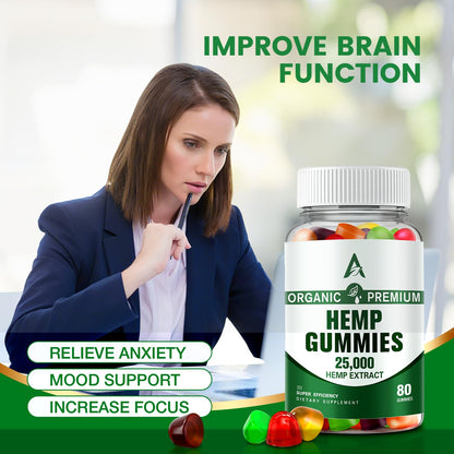 Hemp Gummies High Potency – Sleep, Anxiety & Pain Relief | Organic Extra Strength Hemp Gummies (2 Packs)