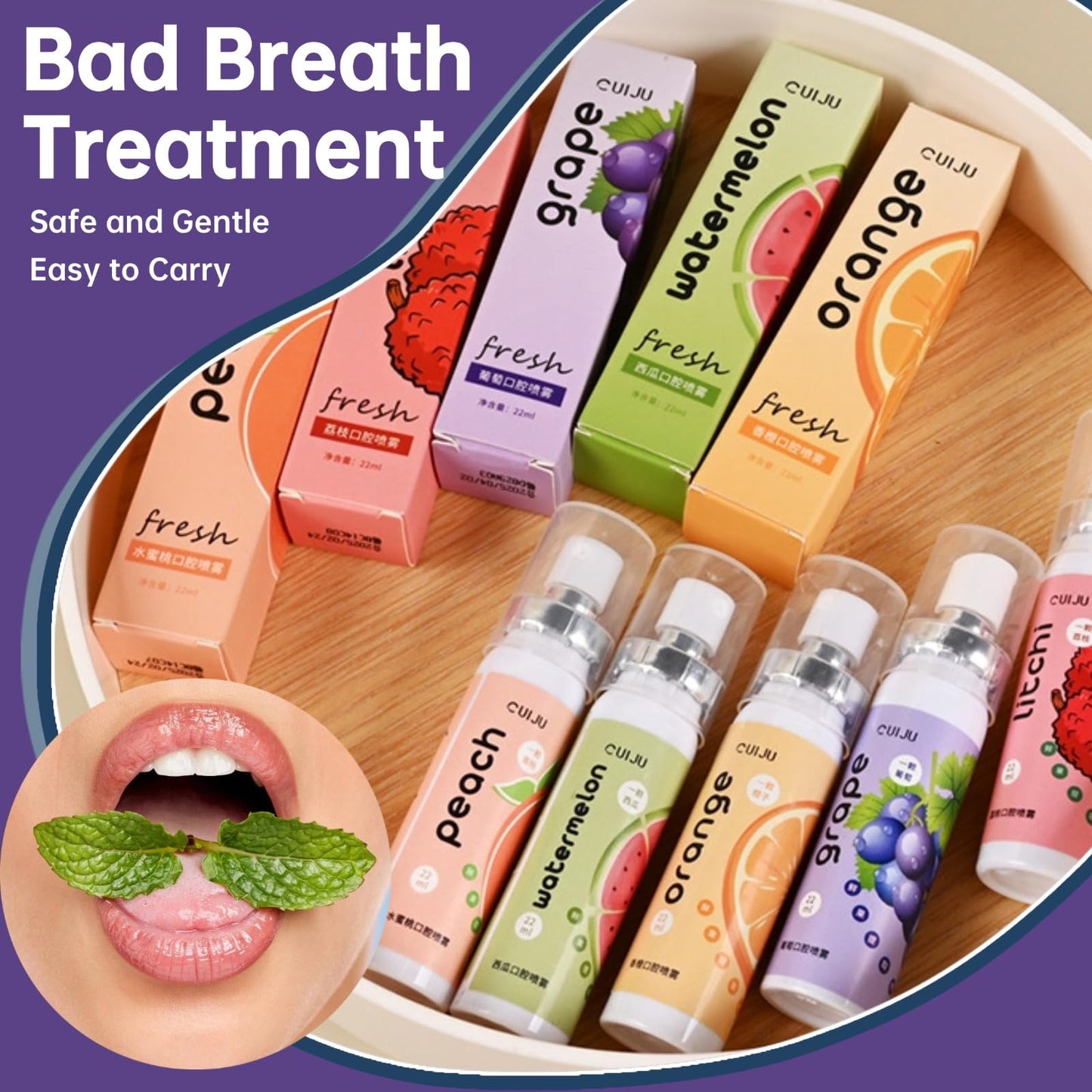 Fruit Oral Breath Spray - Natural Fresh Breath, Portable Dry Mouth Spray for Bad Breath