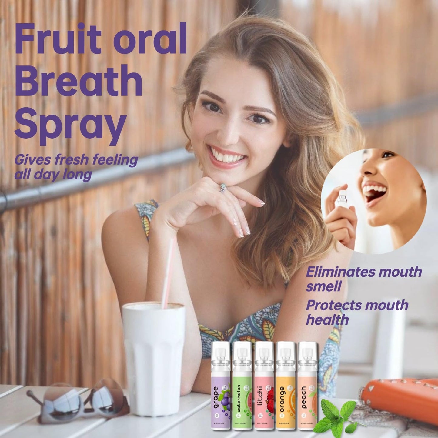 Fruit Oral Breath Spray - Natural Fresh Breath, Portable Dry Mouth Spray for Bad Breath