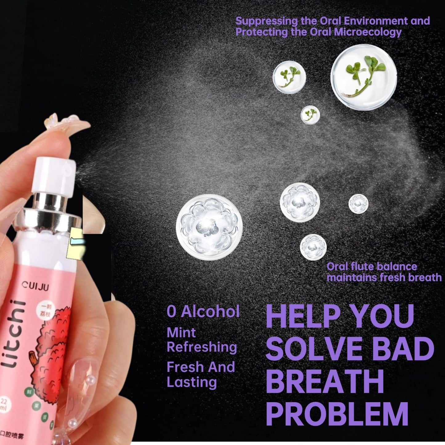Fruit Oral Breath Spray - Natural Fresh Breath, Portable Dry Mouth Spray for Bad Breath