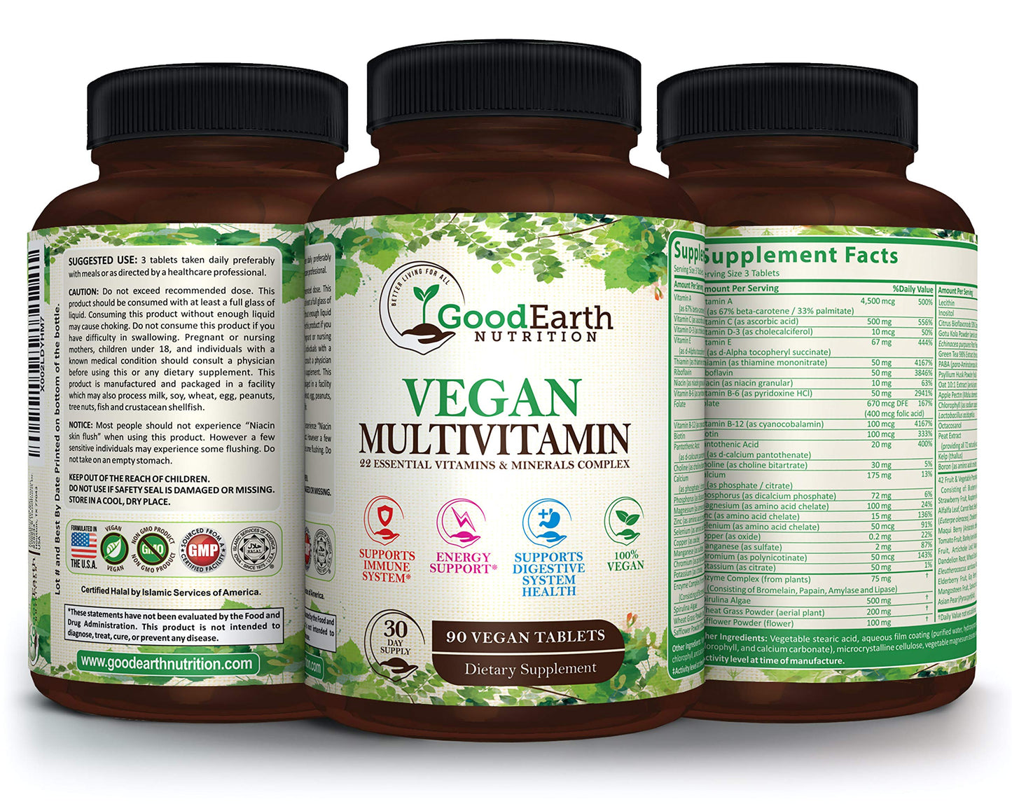 Vegan Multivitamins for Men & Women – Daily Multivitamin with A, B, C, D3 & Zinc