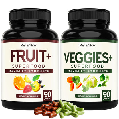 Fruit & Veggies Supplement (180 Capsules) – Non-GMO, Vegan, USA Made