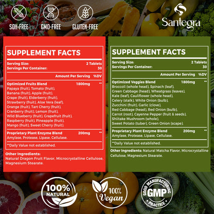 2000 MG Fruit & Veggies Supplement – 35+ Fruits & Vegetables, 120 Tablets