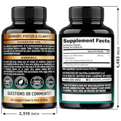 Lions Mane Capsules – Organic, Made in USA | 1200 mg, 25% Polysaccharides