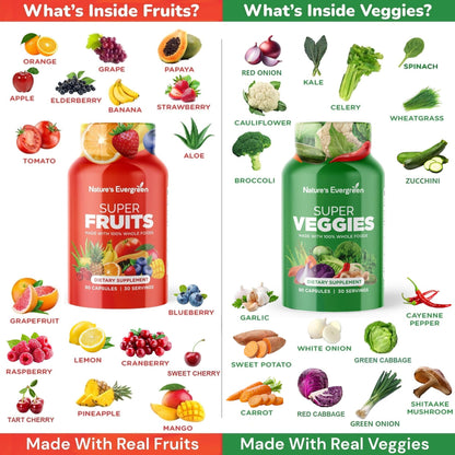 Fruits & Veggies Supplement - Vegan, Non-GMO - Made in USA | 180 Capsules (Pack of 2)