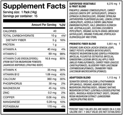 Laird Superfood Prebiotic Daily Greens – 15 Sachets – Vegan & Non-GMO