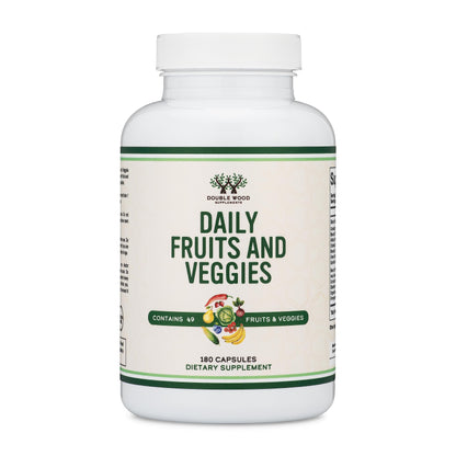 Double Wood Fruits & Veggies Supplement – Daily 49-Fruit & Veggie Blend, 1,500mg, 180 Capsules