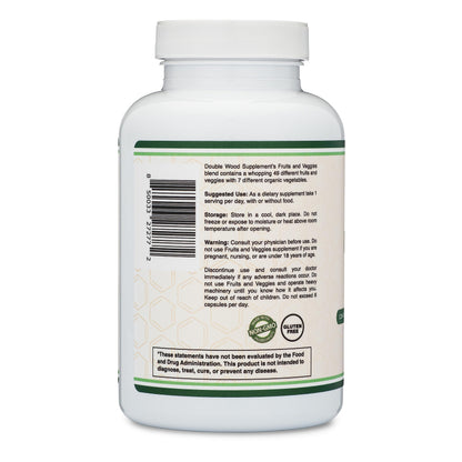 Double Wood Fruits & Veggies Supplement – Daily 49-Fruit & Veggie Blend, 1,500mg, 180 Capsules