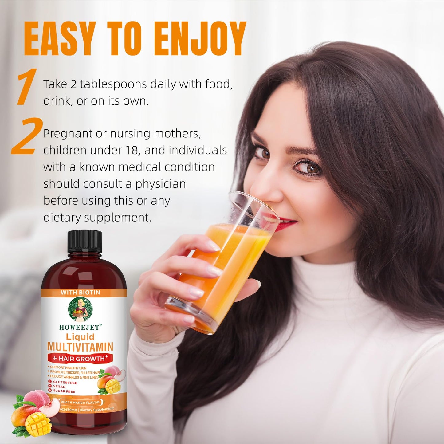 Liquid Multivitamin for Hair Growth – Biotin 10000mcg | Hair & Skin Support | Clinically Tested | 15.22 Fl Oz | For Women & Men 18+