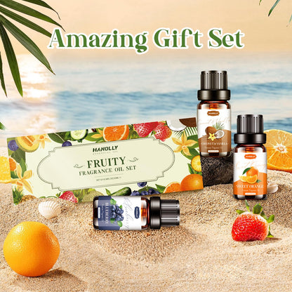 Fruity Essential Oils Set – 6x10ml Aromatherapy Oils for Diffuser & Candle Making (Strawberry, Coconut)