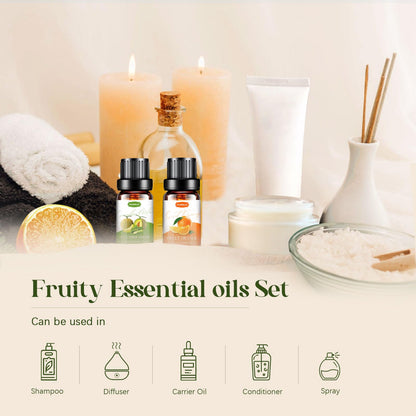 Fruity Essential Oils Set – 6x10ml Aromatherapy Oils for Diffuser & Candle Making (Strawberry, Coconut)