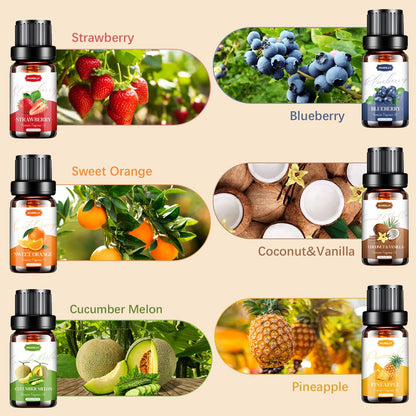 Fruity Essential Oils Set – 6x10ml Aromatherapy Oils for Diffuser & Candle Making (Strawberry, Coconut)