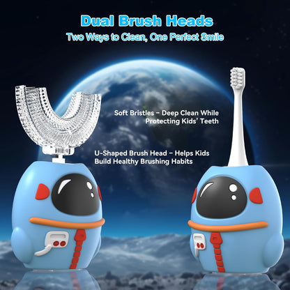 FTOYIN Kids Electric Toothbrush – U Shaped, 4 Heads, 5 Modes, 45s Timer, IPX7