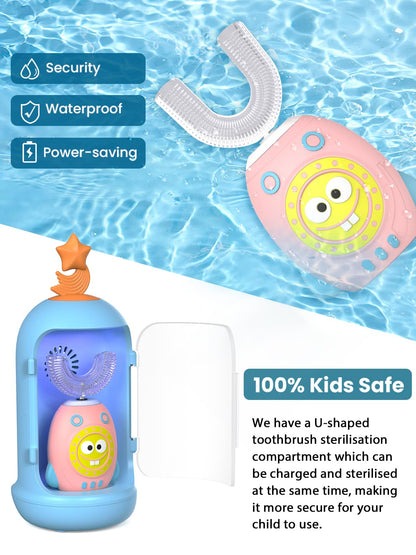 FTOYIN Kids U-Shaped Electric Toothbrush – 5 Modes, 45s Timer, IPX7 Waterproof