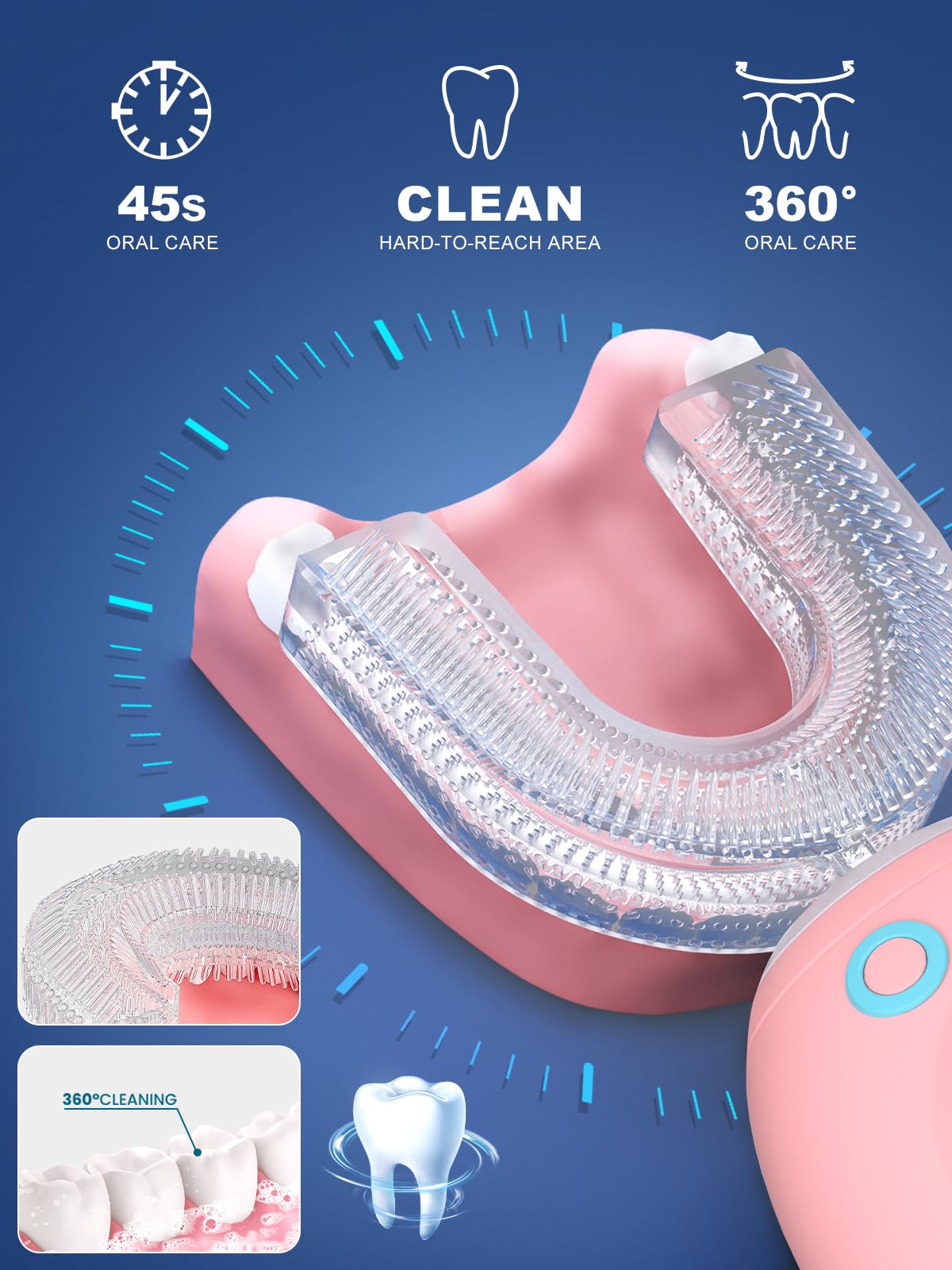 FTOYIN Kids U-Shaped Electric Toothbrush – 5 Modes, 45s Timer, IPX7 Waterproof