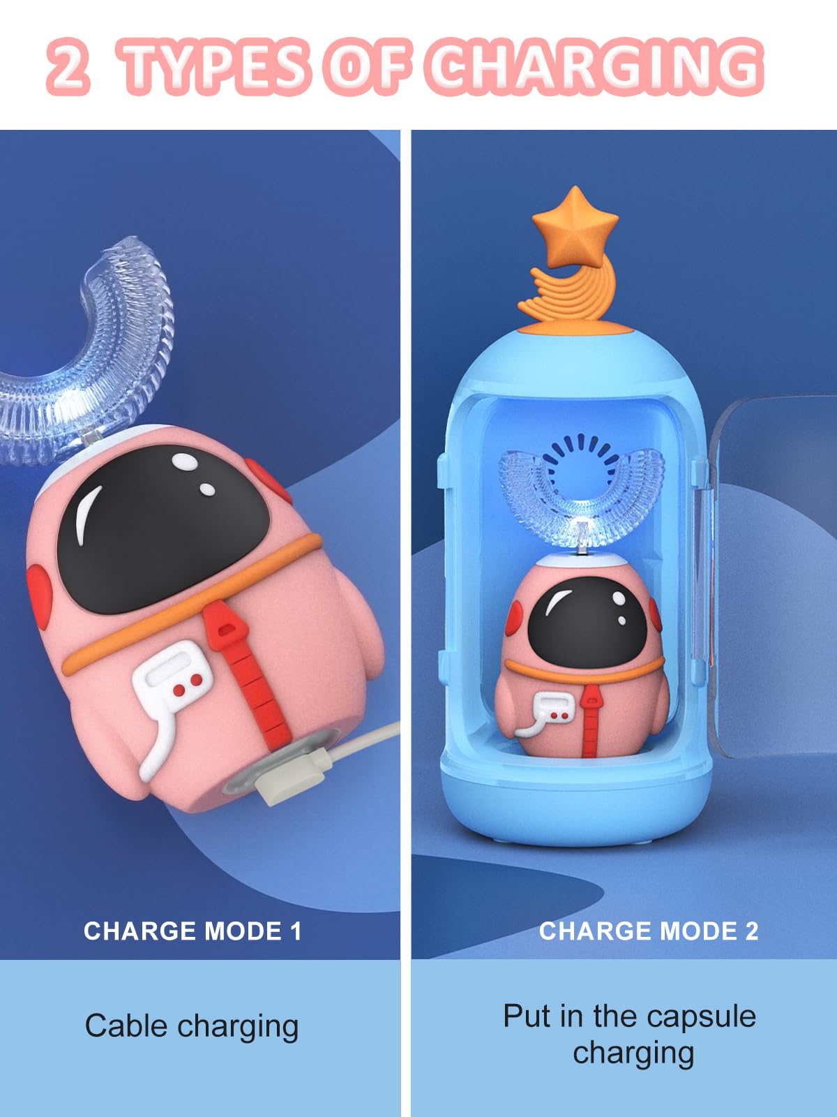 FTOYIN Kids U-Shaped Electric Toothbrush - 5 Modes, 45s Reminder, IPX7