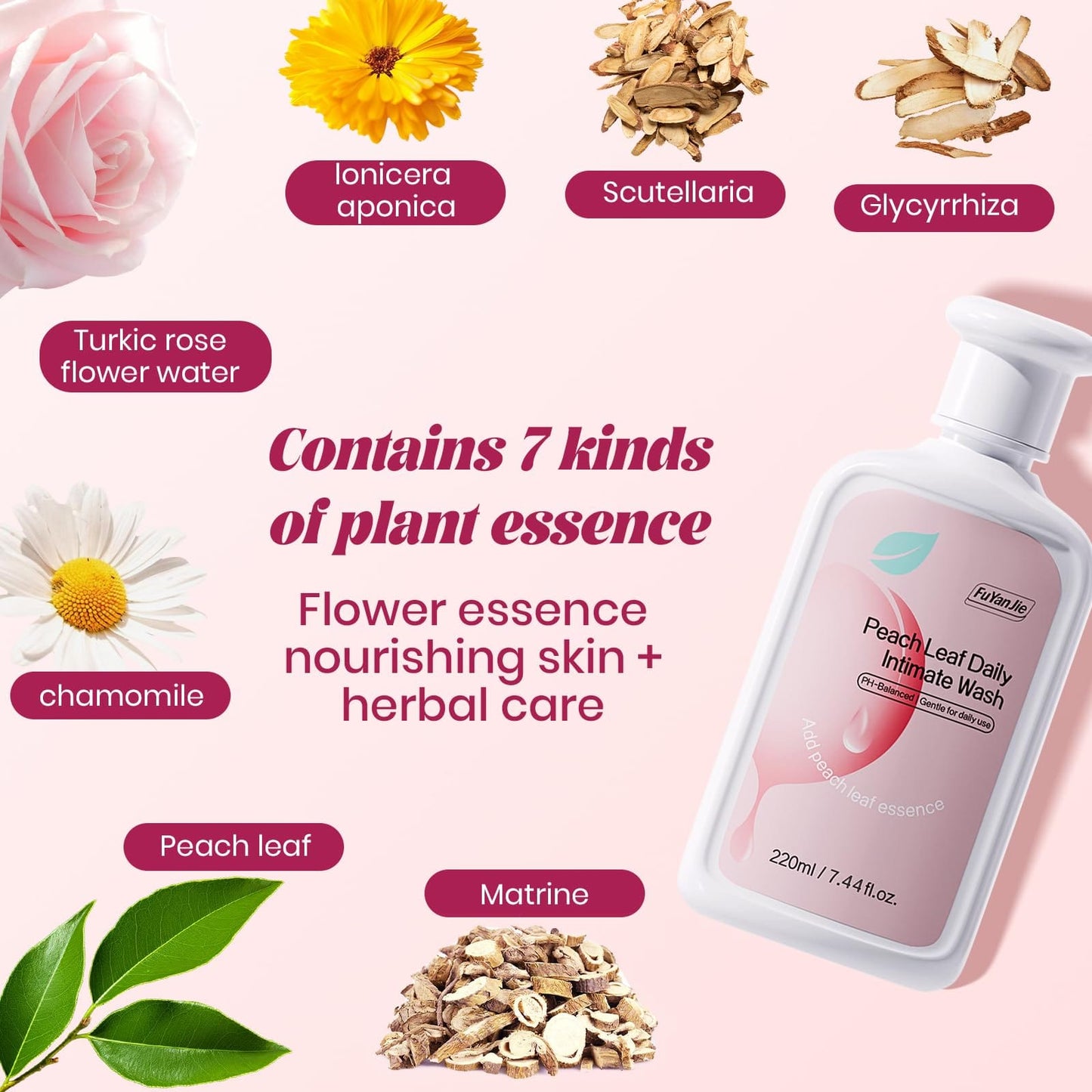fu yan jie Peach Leaf Feminine Wash — pH-Balanced, Hydrating & Gentle Hygiene (220ml)