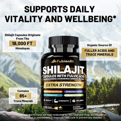 Fubienfit Shilajit Capsules – Premium Shilajit with Ashwagandha, Ginseng & Fulvic Acid (120 Capsules)