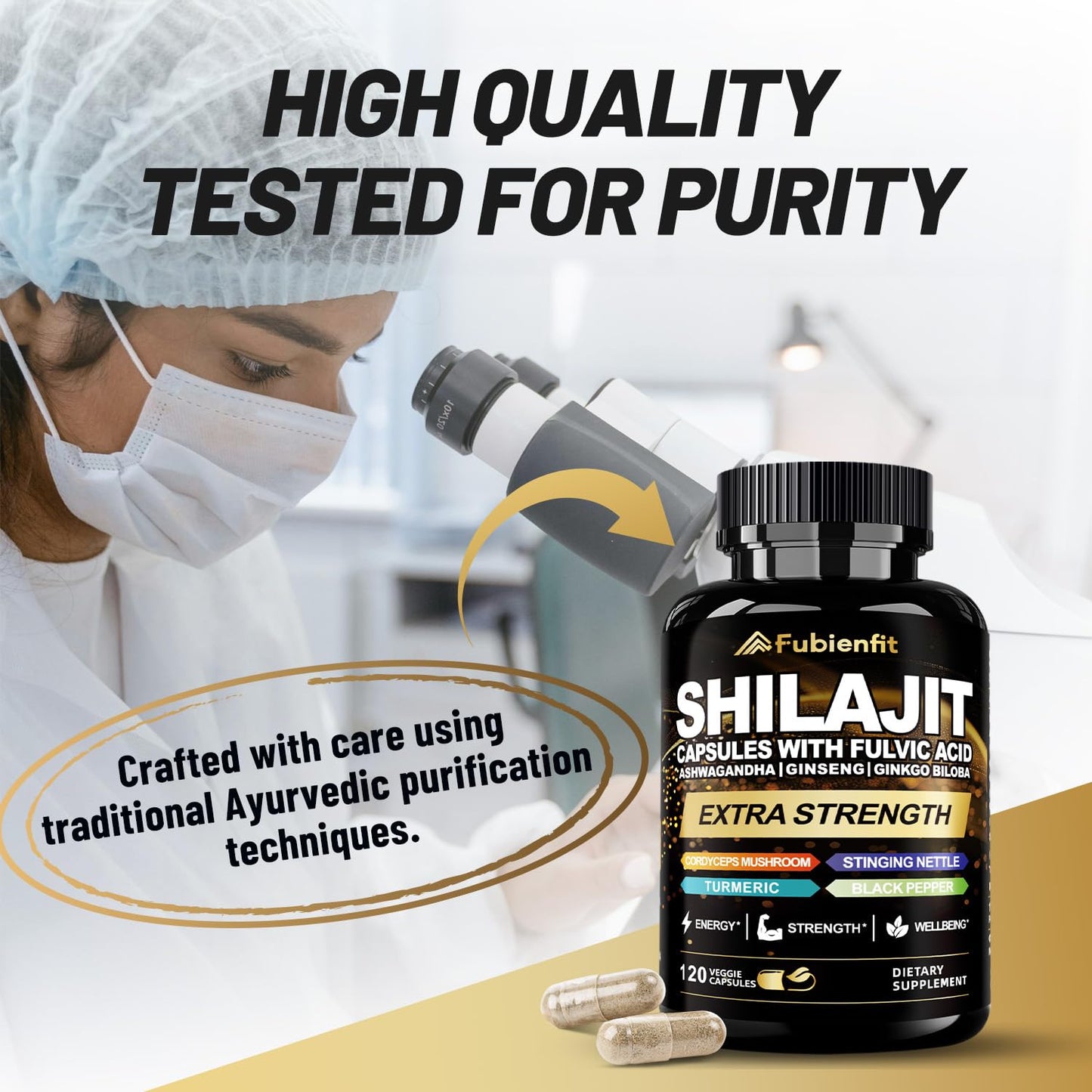 Fubienfit Shilajit Capsules – Premium Shilajit with Ashwagandha, Ginseng & Fulvic Acid (120 Capsules)