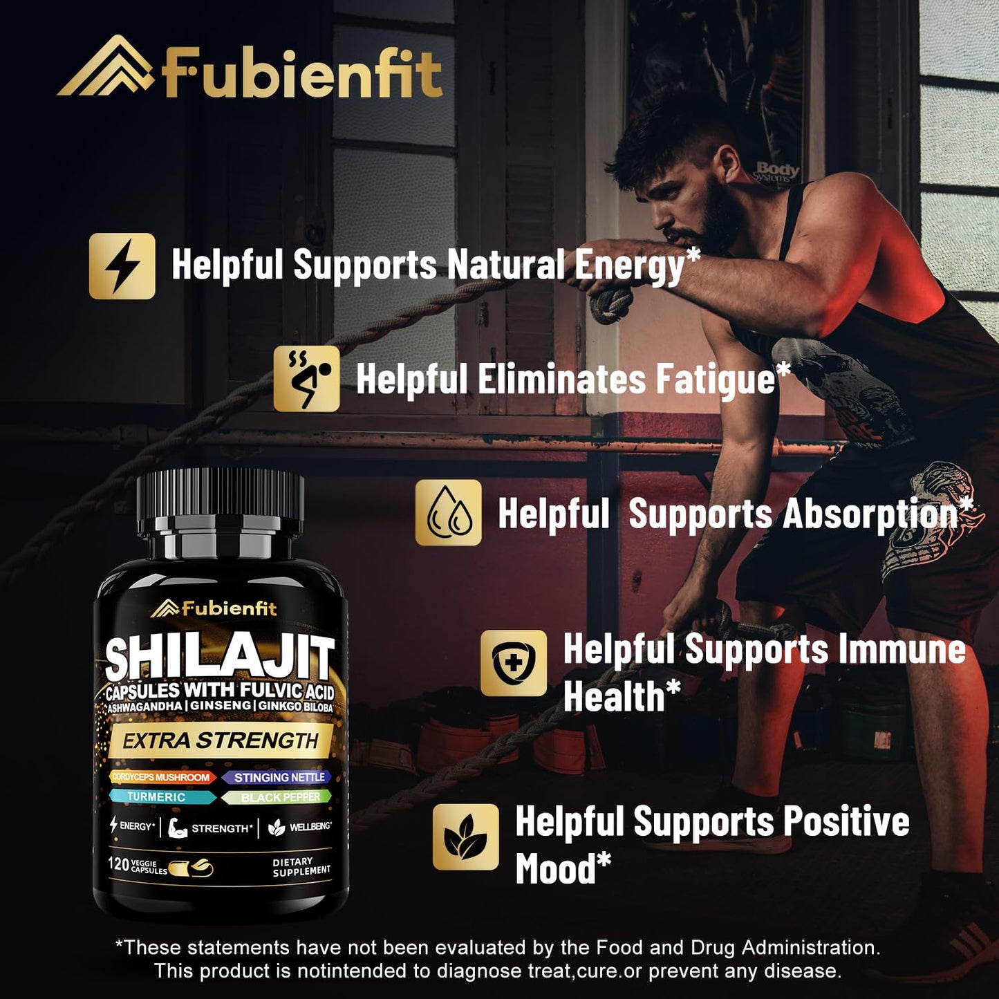 Fubienfit Shilajit Capsules – Premium Shilajit with Ashwagandha, Ginseng & Fulvic Acid (120 Capsules)