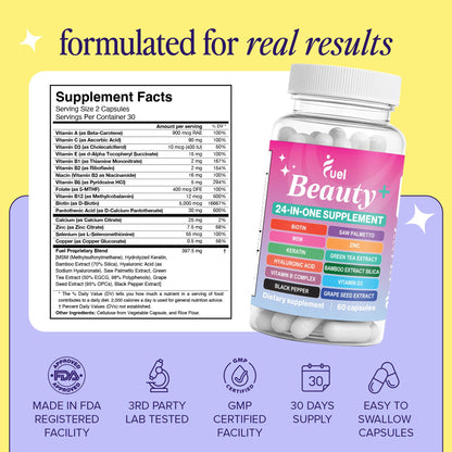 Fuel Beauty+ 24-in-1 Hair, Skin & Nails Vitamins for Women – 60 Capsules