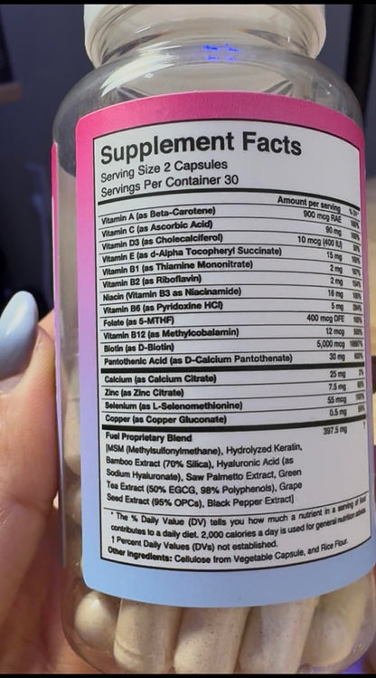 Fuel Beauty+ 24-in-1 Hair, Skin & Nails Vitamins for Women – 60 Capsules