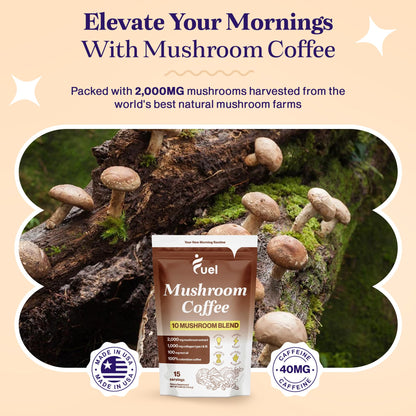 Fuel Nutrition Pro Collagen & Mushroom Coffee for Weight Loss | Low Caffeine Organic Instant Coffee