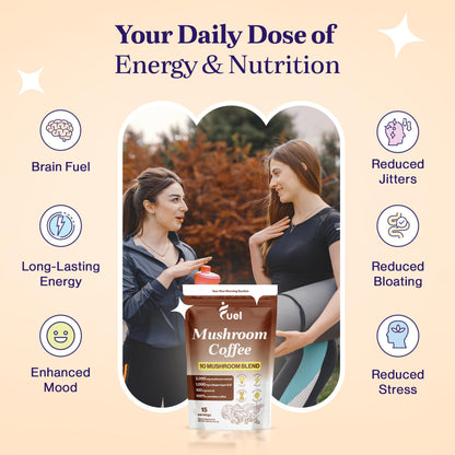 Fuel Nutrition Pro Collagen & Mushroom Coffee for Weight Loss | Low Caffeine Organic Instant Coffee