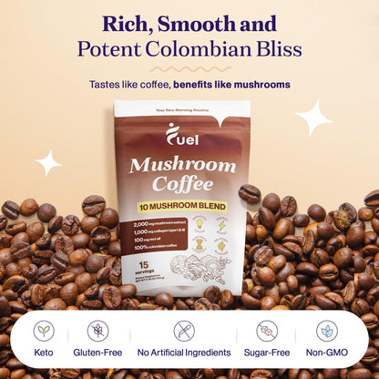 Fuel Nutrition Pro Collagen & Mushroom Coffee for Weight Loss | Low Caffeine Organic Instant Coffee