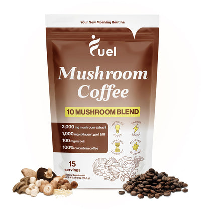 Fuel Nutrition Pro Collagen & Mushroom Coffee for Weight Loss | Low Caffeine Organic Instant Coffee